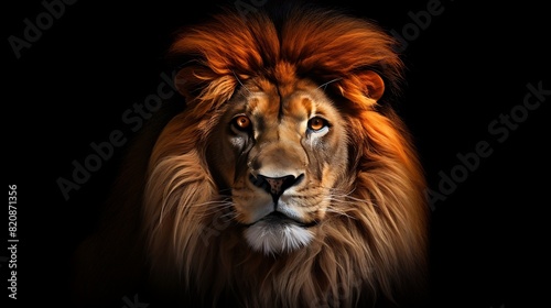 Regal Presence: Lion Against Complete Black Background © Huzaifa