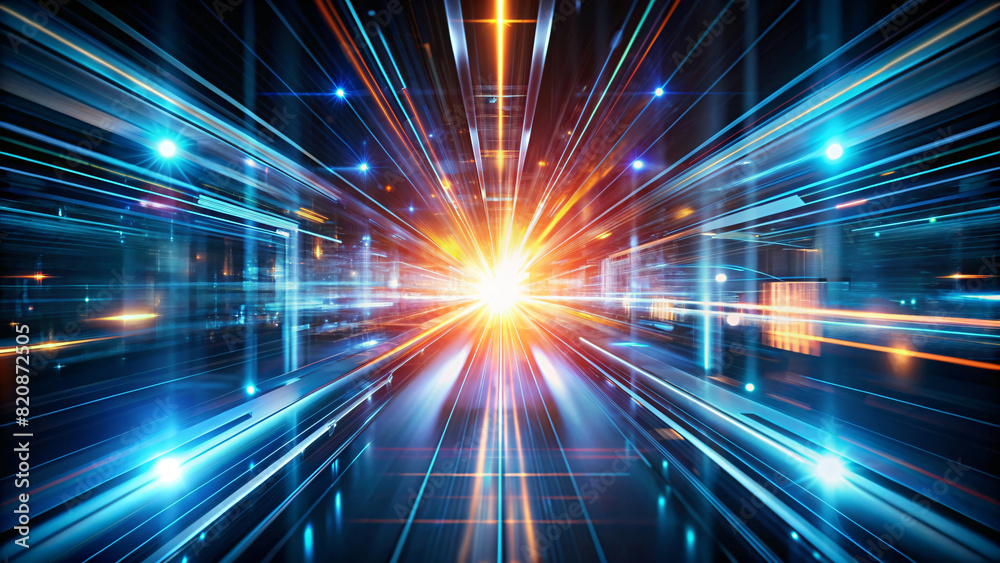 Abstract futuristic technology illustration with glowing light rays bursting in a blue background Abstract futuristic technology illustration with glowing light rays bursting in a blue background