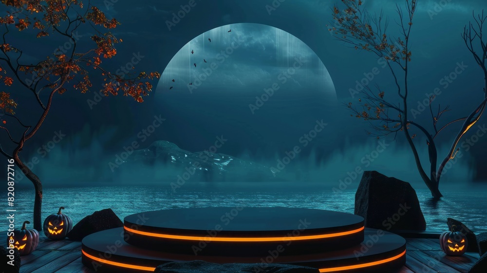 Naklejka premium empty podium with ocean background. smokey. hallowen accessories