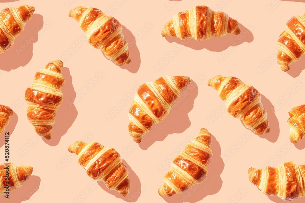 Golden Baked Croissants on Warm Beige Background for Culinary Concepts Golden Baked Croissants on Warm Beige Background for Culinary Concepts