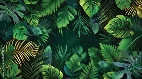 Horizontal background with green tropical leaves of j