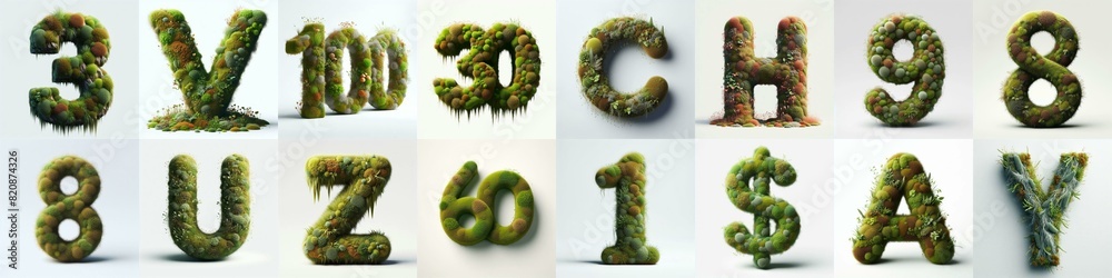Fototapeta premium Blend Grass and Moss Lettering Typeface. AI generated illustration