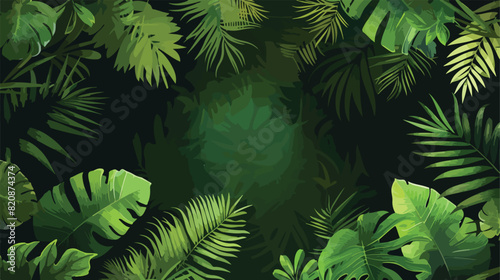 Horizontal background with green tropical leaves of j