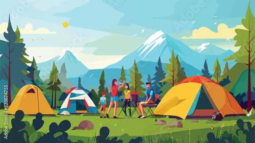 Horizontal banner of camping festival vector flat illustration