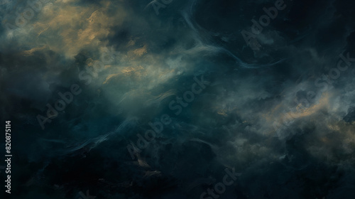 Background of Renaissance Dark Stormy Clouds: Brooding Cyan Teal Turquoise Nightfall Chiaroscuro
