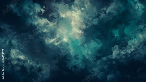 Background of Renaissance Dark Stormy Clouds  Brooding Cyan Teal Turquoise Nightfall Chiaroscuro