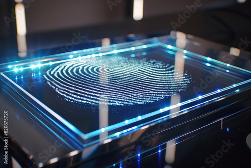 Digital Fingerprint scanner on glass. Personal identification method. 