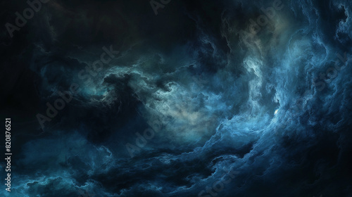 Background of Renaissance Dark Stormy Cloud Painting: Blue, Sapphire, Menacing Colors in Evening Dramatic Style"