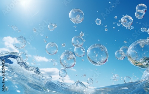 underwater and air bubbles on a blue water surface as seen from the air  light teal and sky blue  chillwave.
