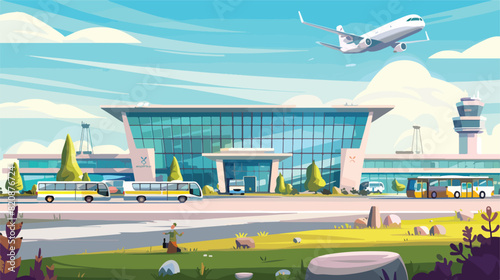 Horizontal landscape with modern airport building 