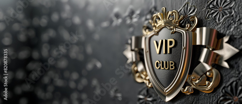 golden vip text in golden shield and ribbon