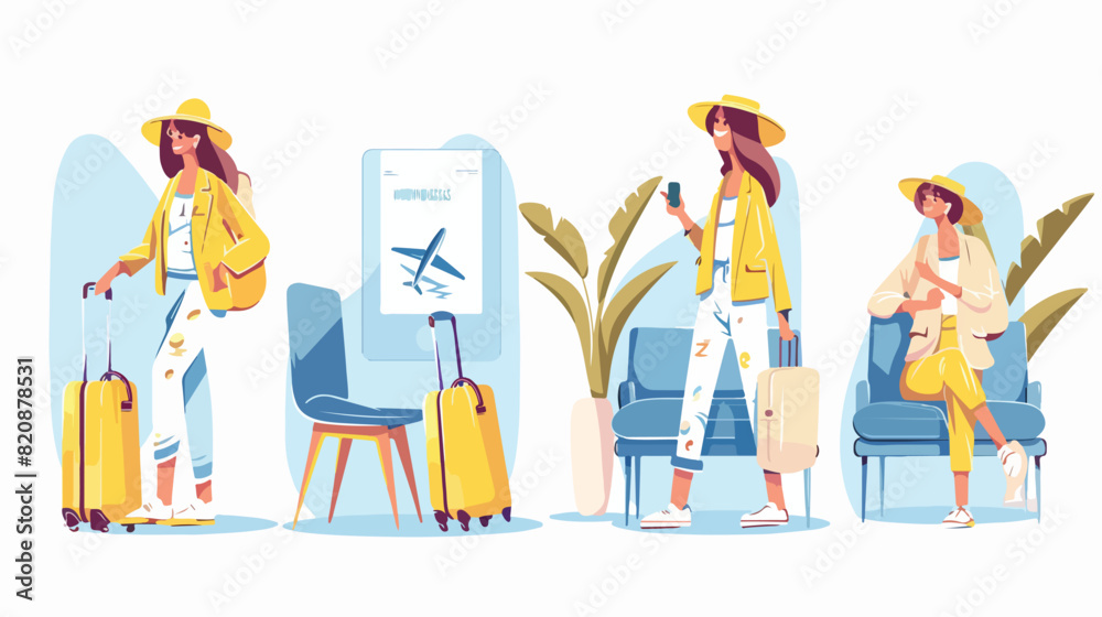 Hostel check-in steps vector illustrations Four