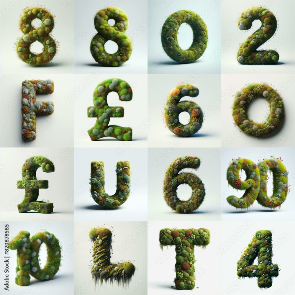 Naklejka premium Blend Grass and Moss Lettering Typeface. AI generated illustration
