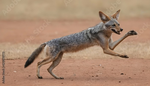A Jackal With Its Paw Raised In A Playful Gesture