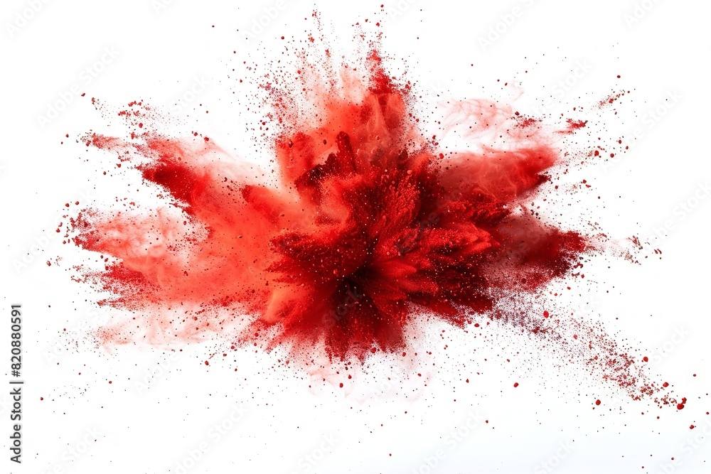 Red chili powder exploding explosively against a white background. Generative Ai