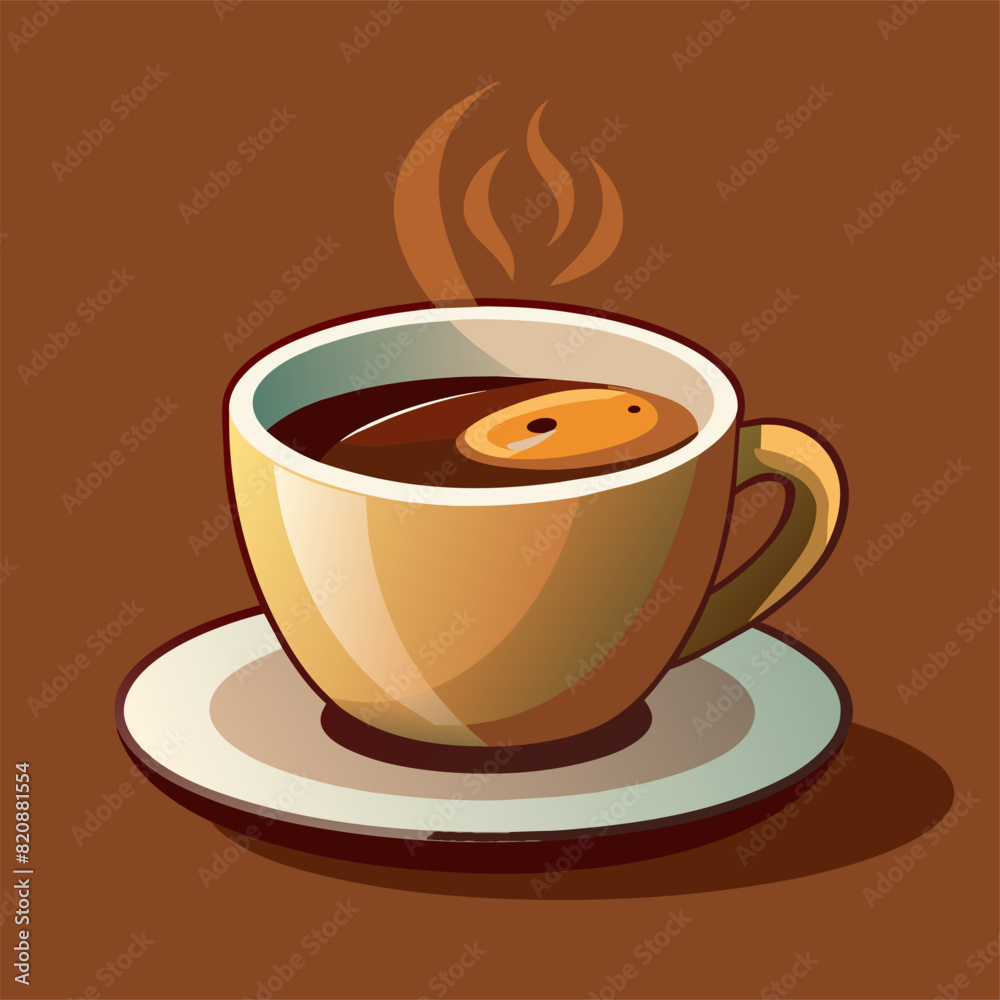 Obraz premium On a saucer, a cup of coffee releases steam, filled favorite Java coffee blend