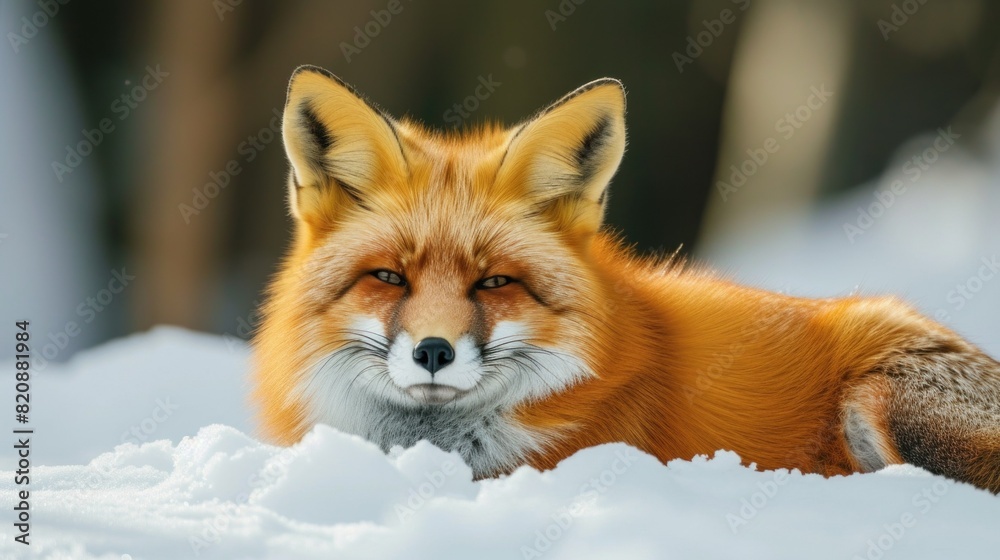 Obraz premium Beautiful Wild Red Fox Close Up in A Snowy Scenery