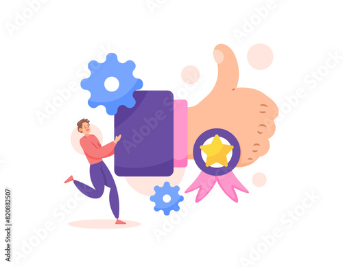 recommendation concept. best practice. assessment or appreciation. get or give a thumbs up for good performance and service. illustration of man with thumbs up. illustration concept design. graphic