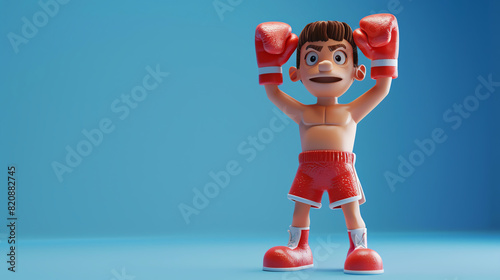 A victorious boxer raising their arms in triumph after a win. photo