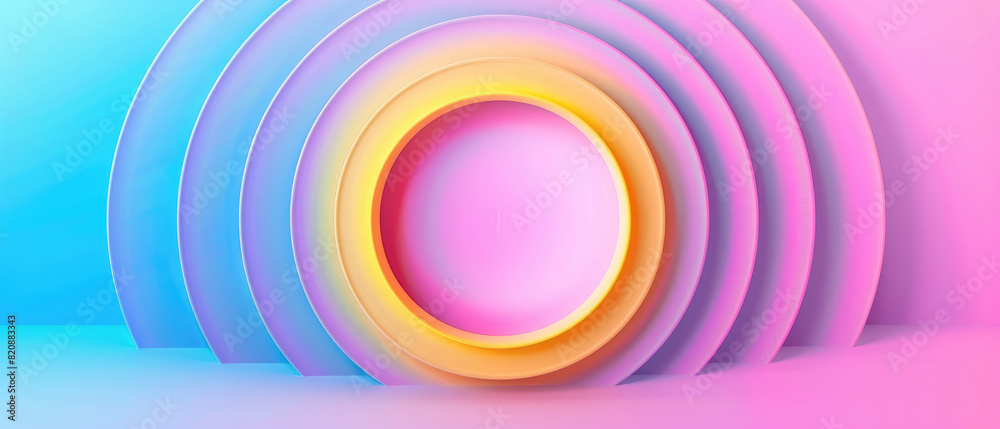 minimalist dynamic design with large sphere shapes of blue and yellow gradations with a colorful scheme with pink accents on a circular rainbow on a white background minimalist dynamic design with large sphere shapes of blue and yellow gradations with a colorful scheme with pink accents on a circular rainbow on a white background