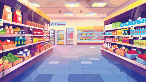 Interior of modern grocery store with products lying © Roses