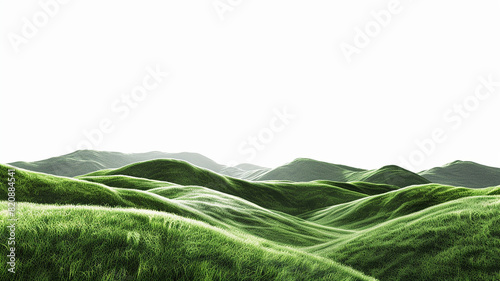 Panoramic green hills isolated on white background