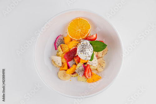 fruits with berries and ice cream