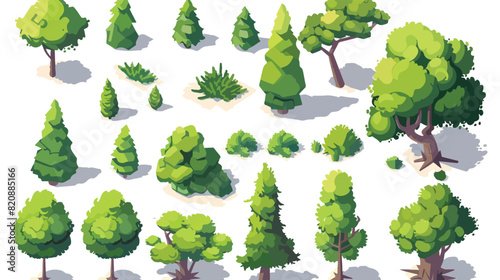 Isometric trees set. Vector objects for landscape con photo