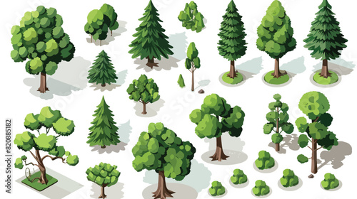 Isometric trees set. Vector objects for landscape con photo