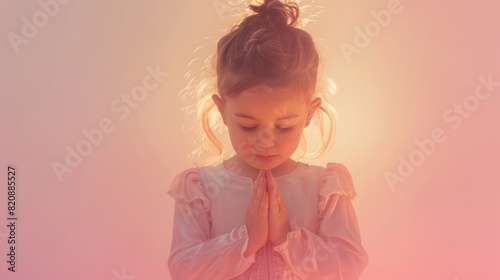 religious angel kid little girl praying to god holy light  ai