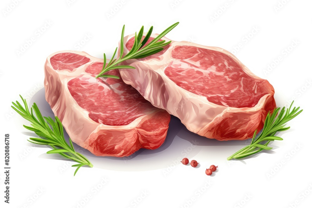 Raw Lamb Chops or Mutton Cuts Illustration, Fresh Sheep Meat Cutlet on Bone Cut Out Closeup Isolated