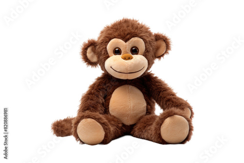 Whimsical Plush Monkey Basking in the Spotlight on Transparent PNG Background...