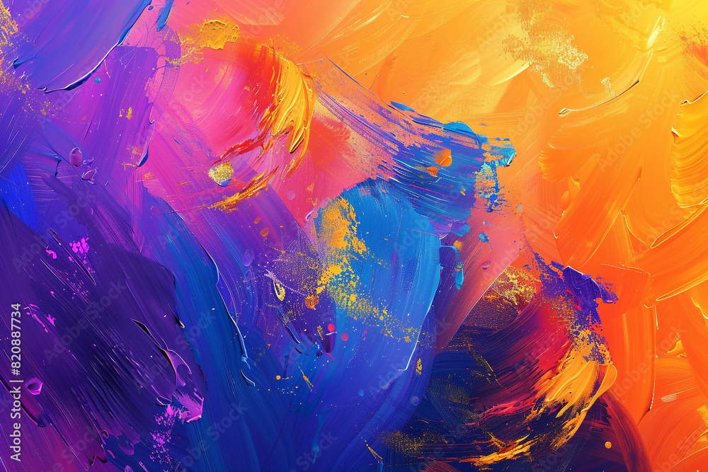 Expressive brushstrokes creating enchanting designs against a vivid paint background.