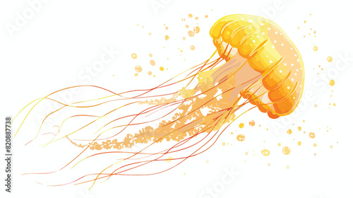 Jellyfish swimming in sea. Underwater marine yellow