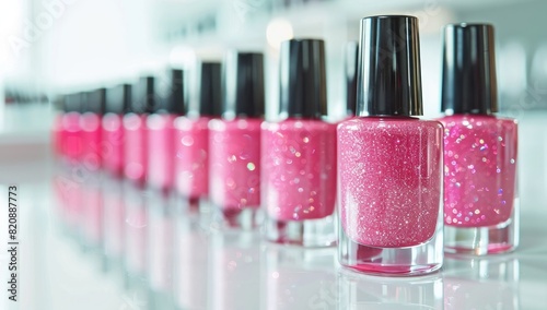 Radiant and vibrant, pink nail polish shines brightly on display.