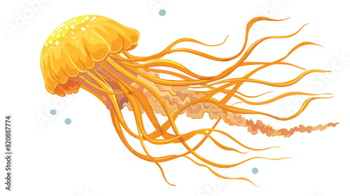 Jellyfish swimming in sea. Underwater marine yellow