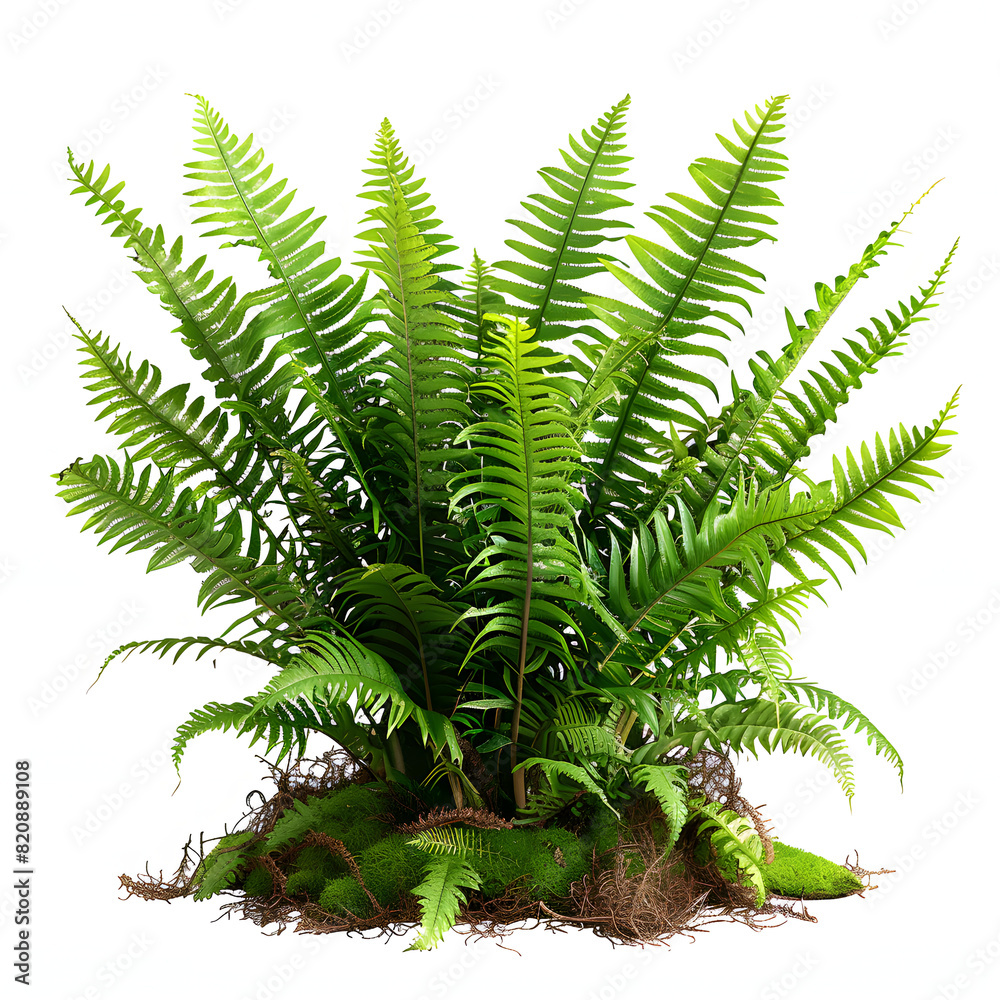 Spring fern growing up in forest isolated on white background, professional photography, png
