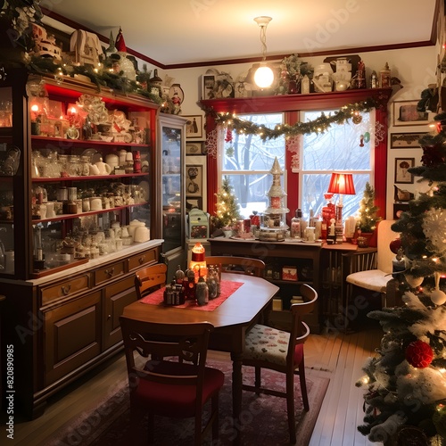 Christmas living room with christmas tree, fireplace, presents, fireplace and decoration © Iman