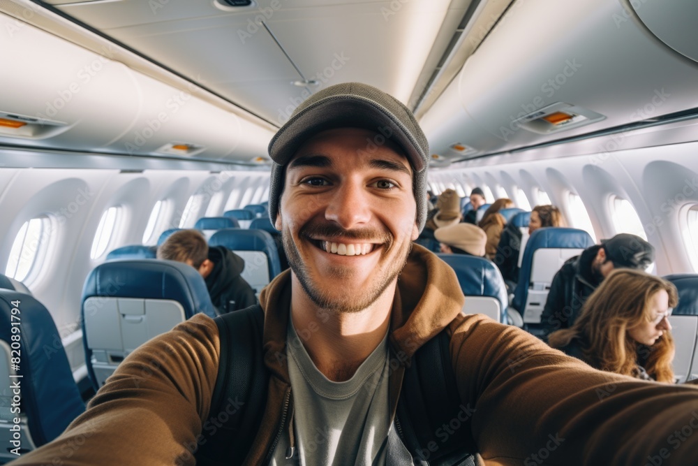 selfie portrait plane and travel concept