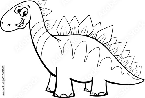 cartoon illustration of cute dinosaur character coloring page