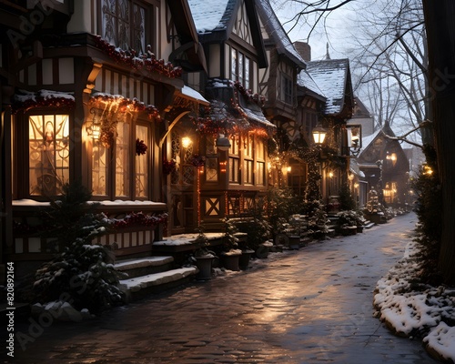 Beautiful winter street in the old town of Strasbourg  France
