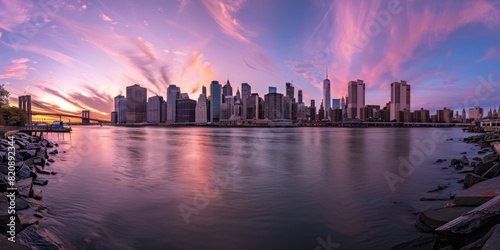 Dramatic Panoramic Sunset Over Manhattan Skyline