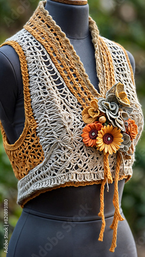 Golden Hour Goddess: Lacy Crochet Vest Dripped in Earthy Elegance 