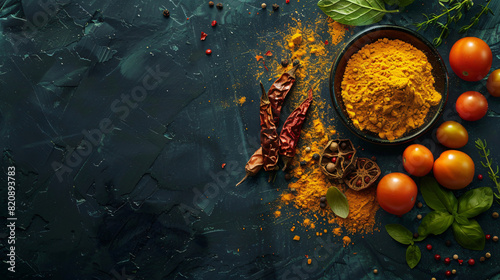 Composition with turmeric powder dried tomatoes  photo