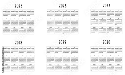 2025, 2026, 2027, 2028, 2029, 2030 Calendar