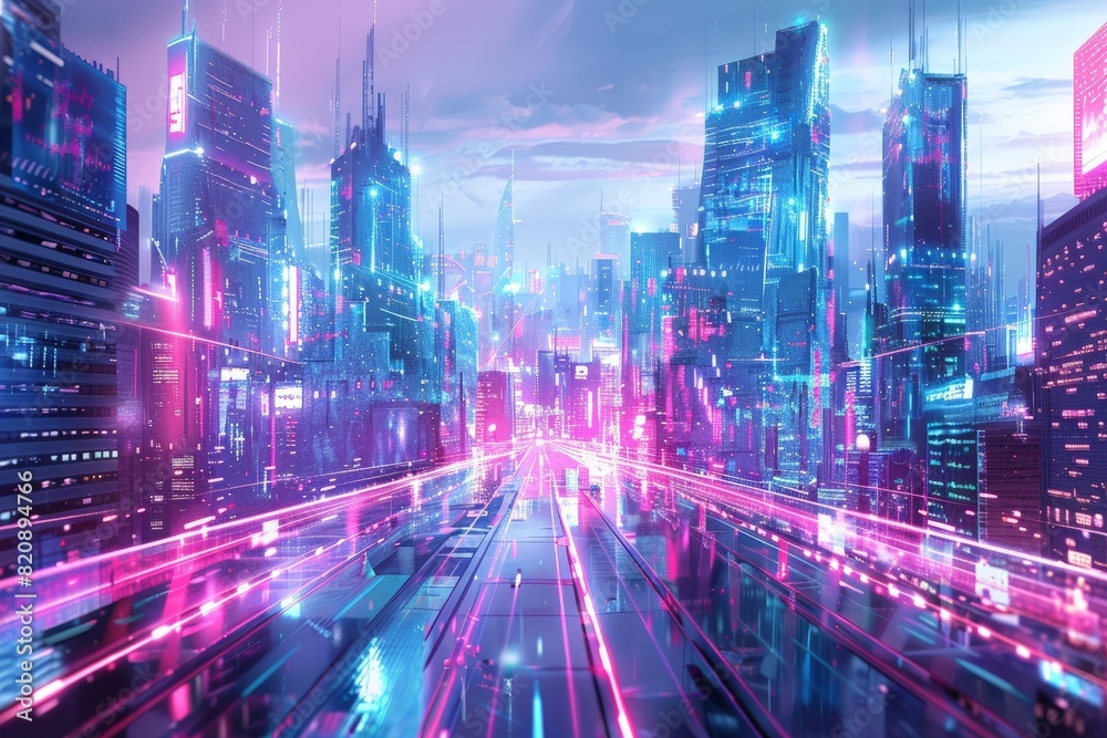 Generative AI illustration of vivid depiction of a high-tech AI interface with glowing neon circuitry and binary code streams. Beautiful simple AI generated image in 4K, unique. Generative AI illustration of vivid depiction of a high-tech AI interface with glowing neon circuitry and binary code streams. Beautiful simple AI generated image in 4K, unique.