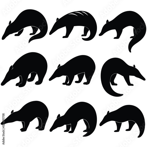 Set of Anteater black Silhouette Vector on a white background