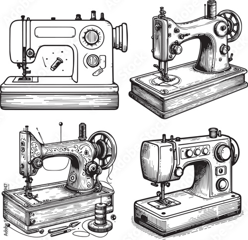 Sewing Machine line art set