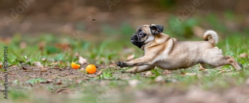 An Adorable Pug Tries To Catch Food, Its Expressive Face Full Of Anticipation, On-Camera Flash, Auto Focus