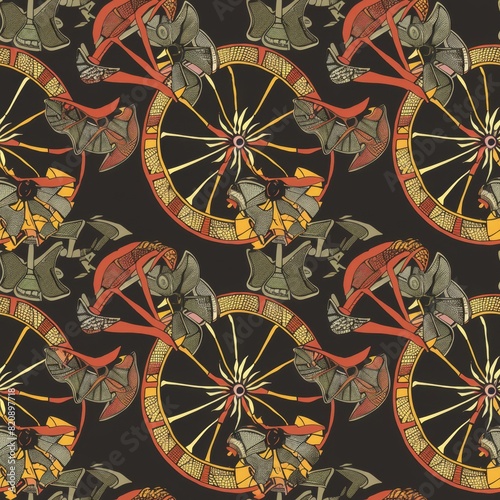 Medieval Knights and Wheels Pattern photo